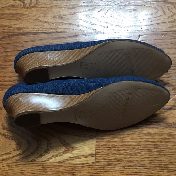 Pierre Dumas Denim Wedge Peep Toe Heels Shoes 6 - Picture 5 of 5